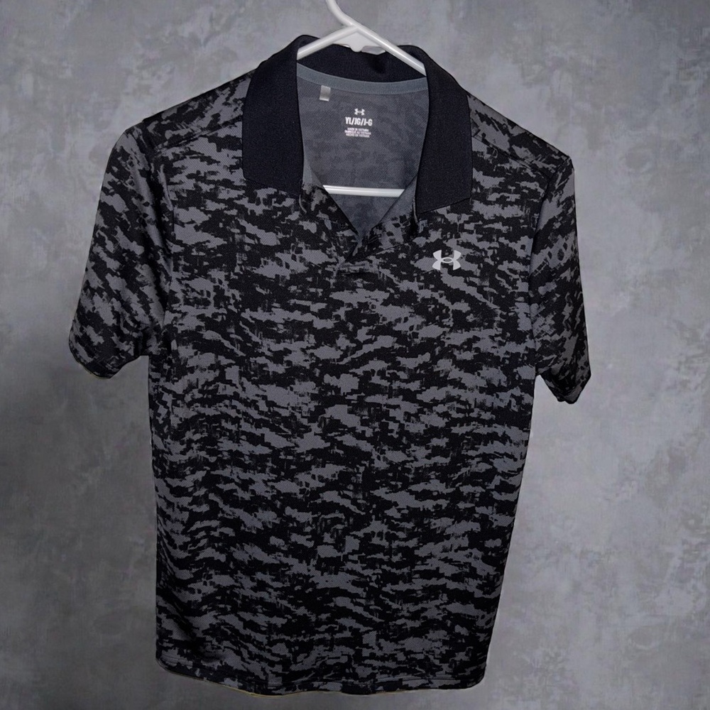 Under Armour Black and Gray Camo Boy’s Polo